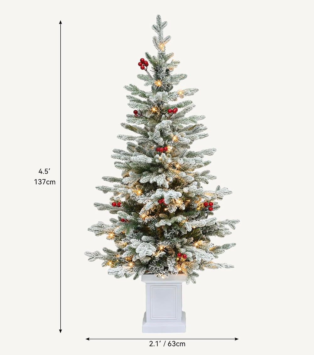 DWVO 4.5ft Pre-lit Flocked Arctic Fir Pencil Tree with Lights