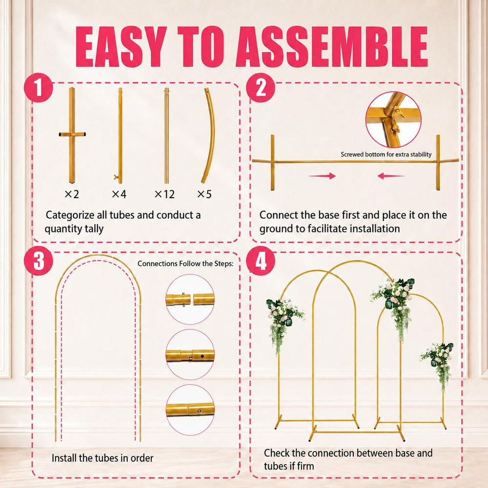 3 Pack Arch Backdrop Stand (7.2FT/6.6FT/6FT), Balloon Arch Stand