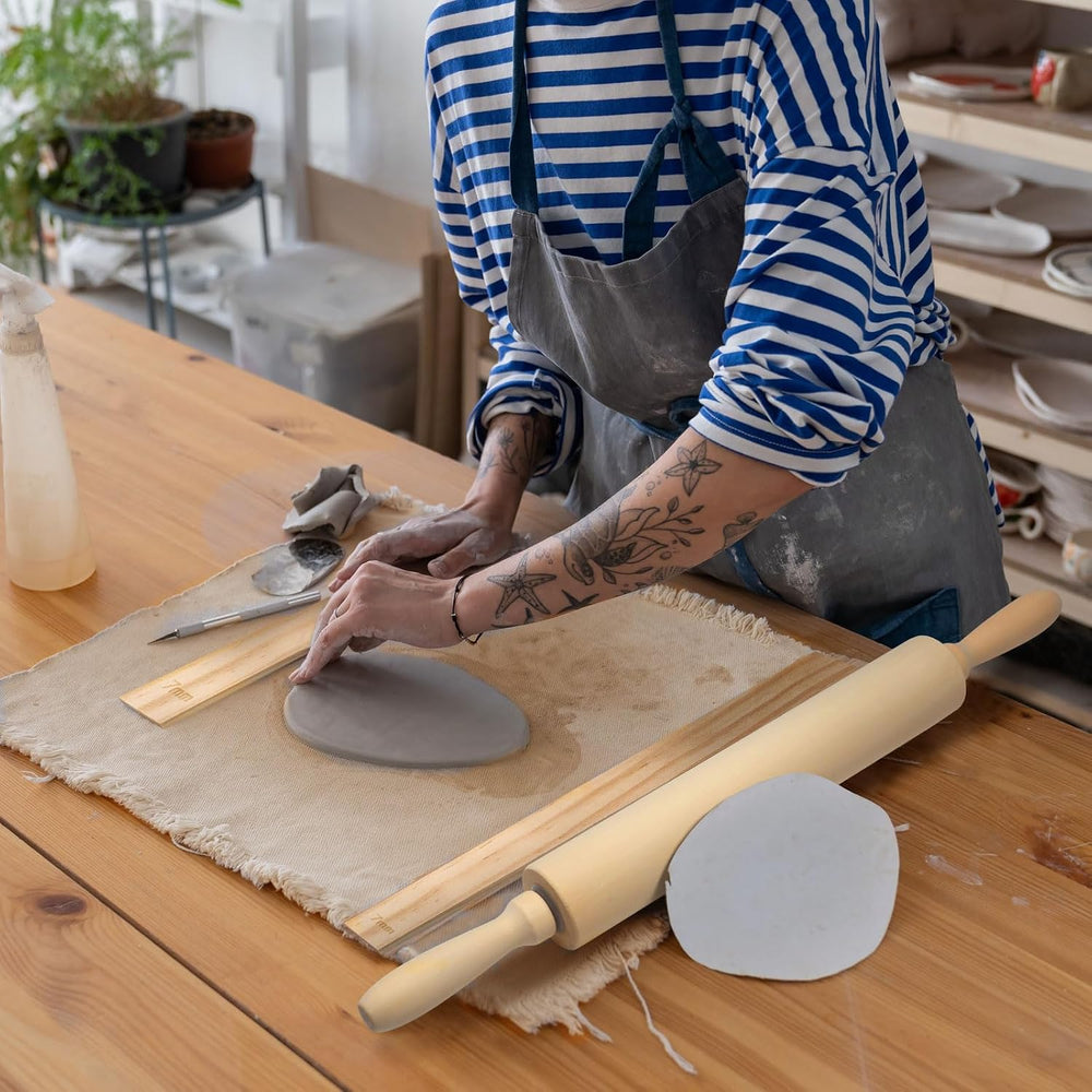Newtay 12 Pcs Pottery Tools Wood Rolling Pin Special Linen (Tablecloth)