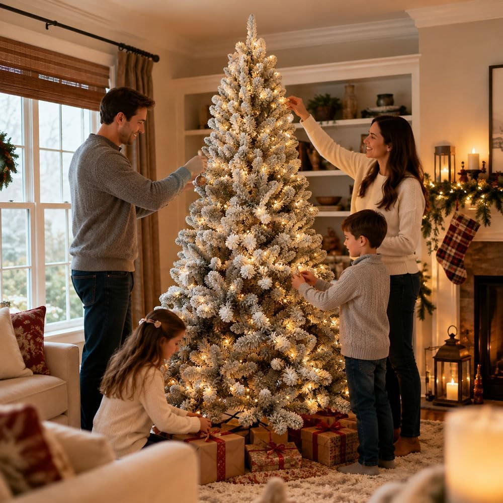 6ft flocked christmas tree prelit,Premium Artificial Xmas Tree