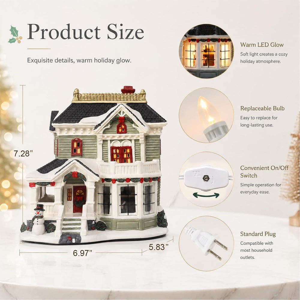 Christmas Village Houses, Lighted Ceramic Christmas Victorian Buildings