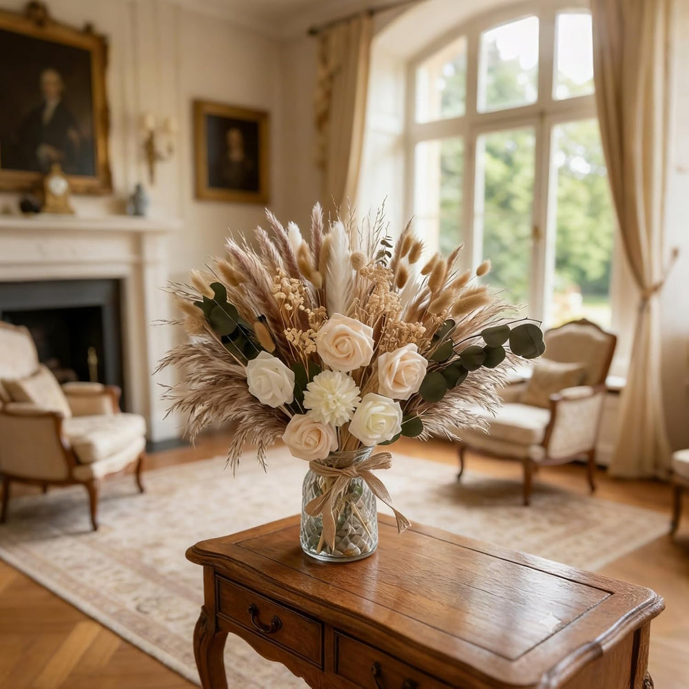 Indoor Artificial Dried Flowers with Vase Pampas Grass Bouquet