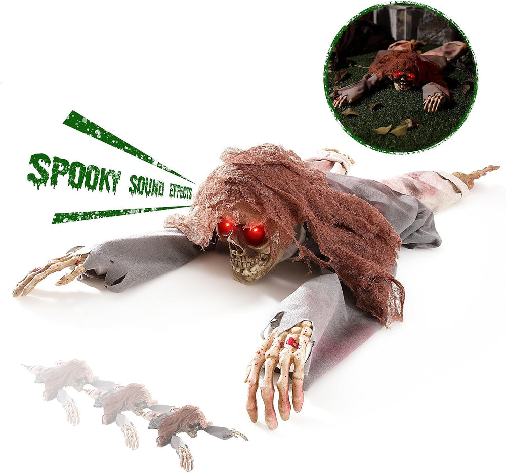 Halloween Animatronic 45" Crawling Zombie - Animated Skeleton Decoration...