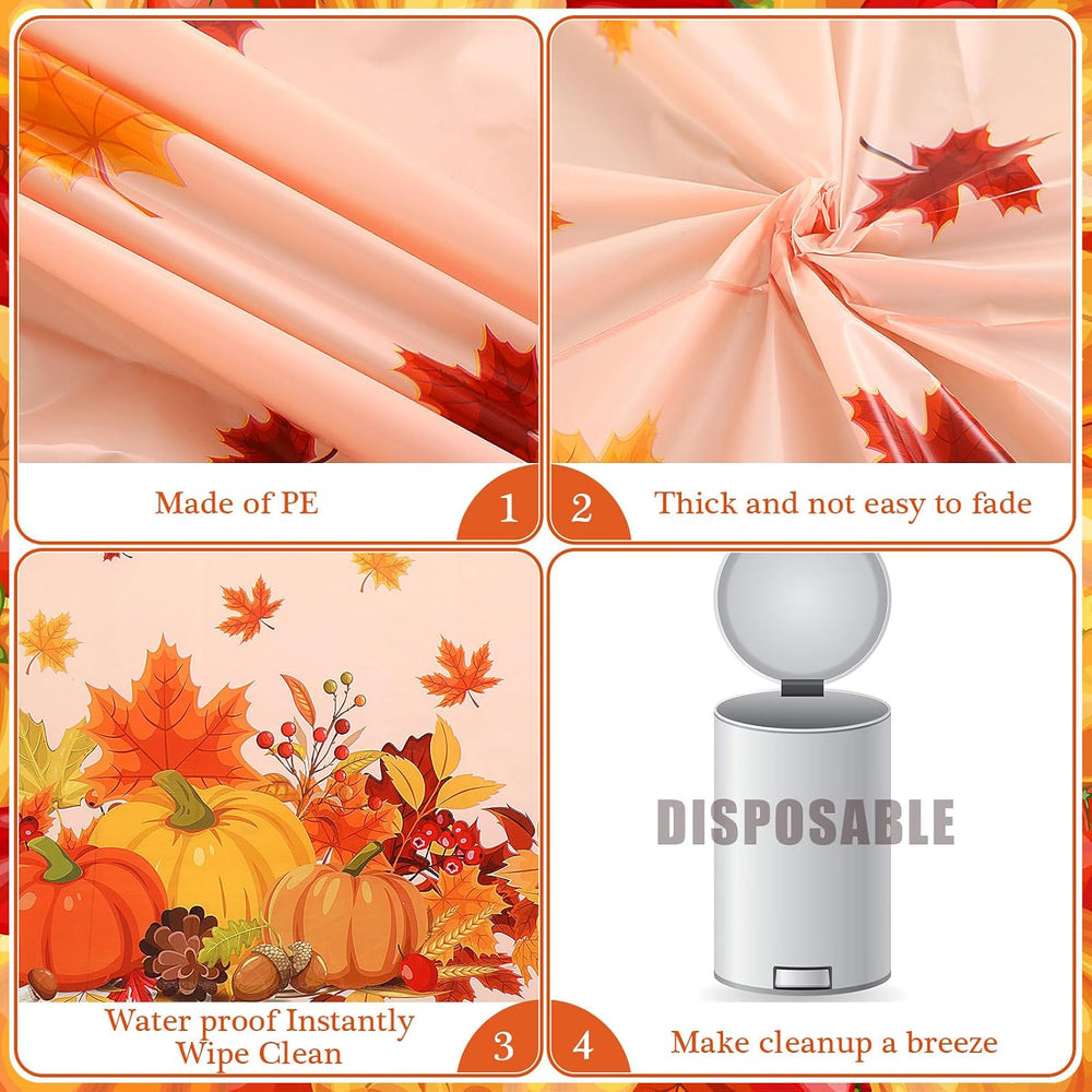 15 Pcs Thanksgiving Tablecloth Plastic Disposable Fall Table Cover, 54x108"