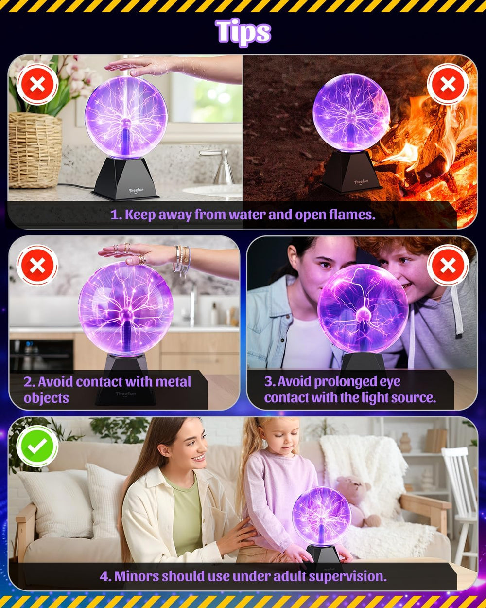Theefun Plasma Ball 8 Inch Plasma Lamp Touch & Sound Sensitive Plasma Globe