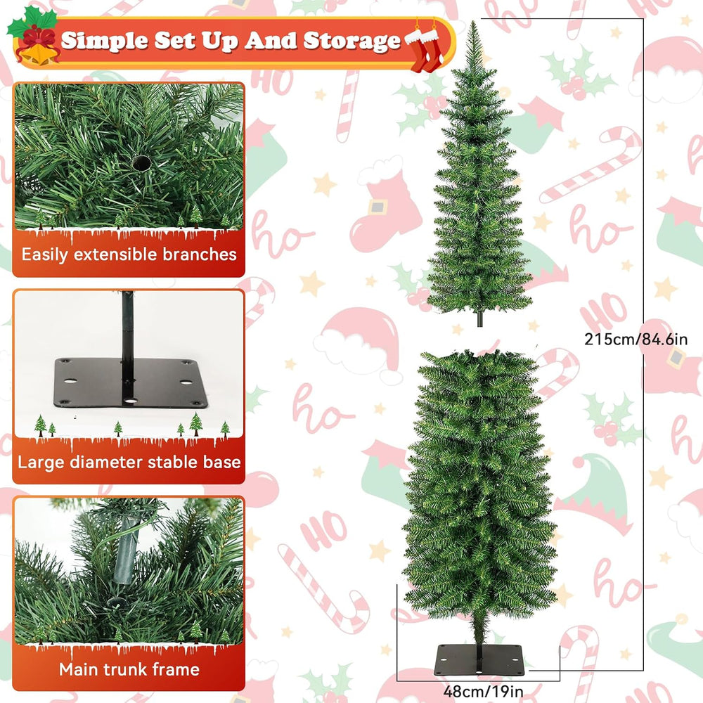 Green Pencil Artificial Christmas Tree Pre-Lit with Warm Lights, Slim Xmas Tr...
