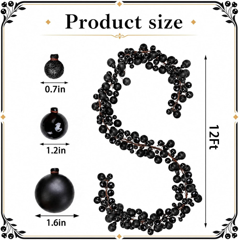 12ft Black Christmas Ball Garland Ornaments, Gothic Christmas Trees Garland