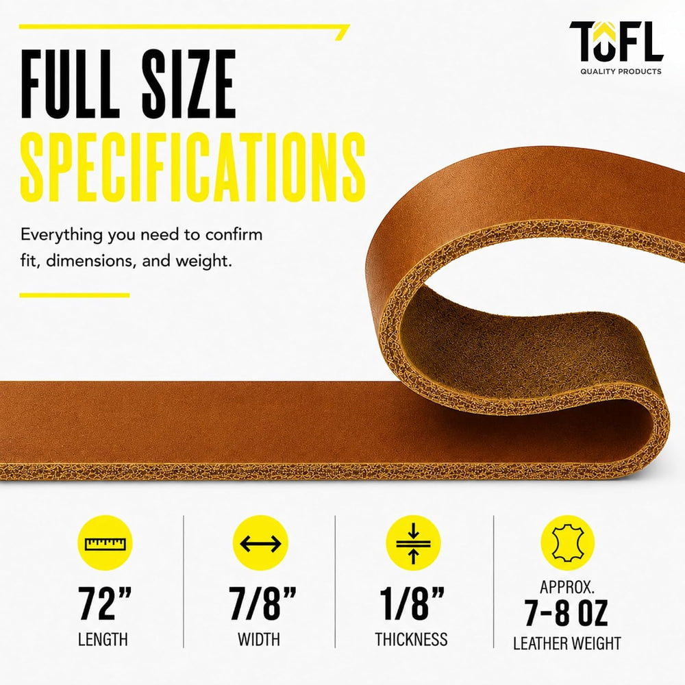 7/8" Genuine Leather Strap, Top Grain Cowhide Strip – Tan (2 Pack)
