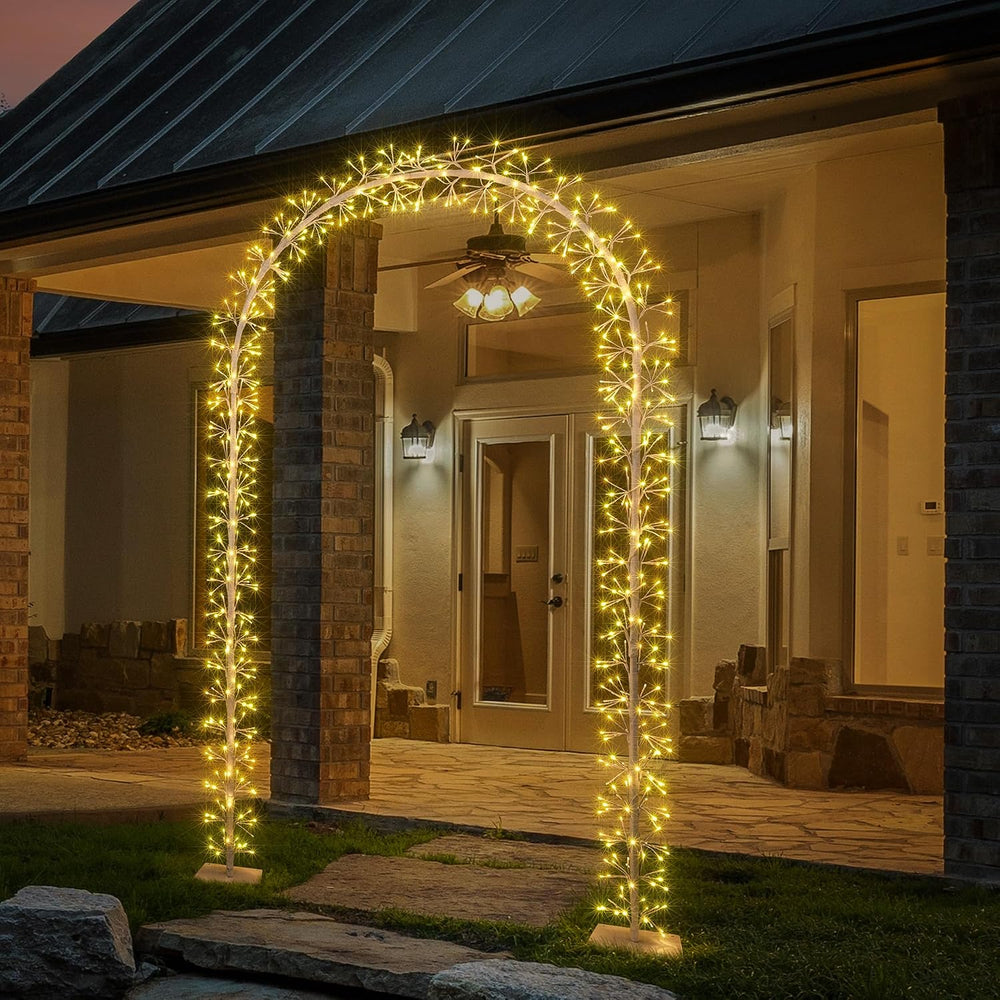 Lighted Garden Arch Metal Wedding Arbor with 832 LED Starburst Firework Light...