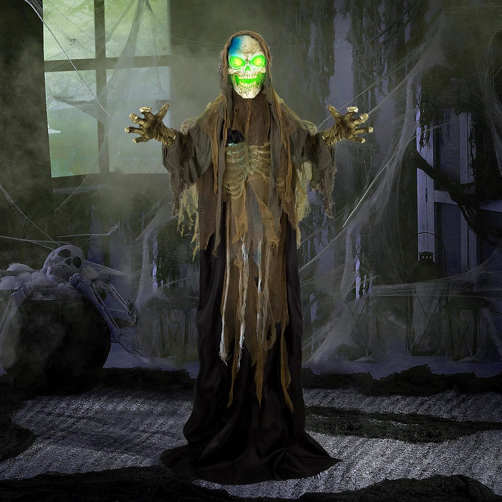 72” Halloween Animatronics Standing Skeleton with Sound & Touch Activated