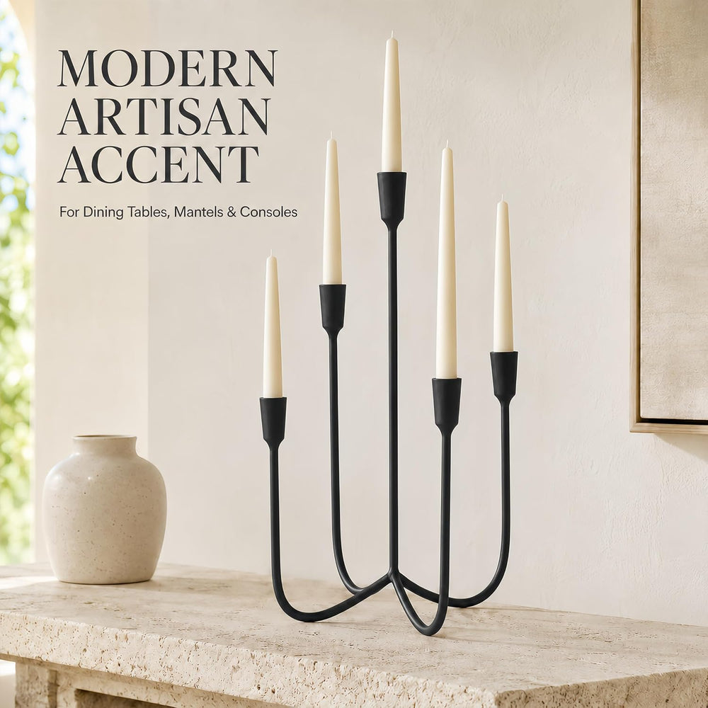Black 5 Arm Candelabra Candle Holder, Metal Taper Candle Stand