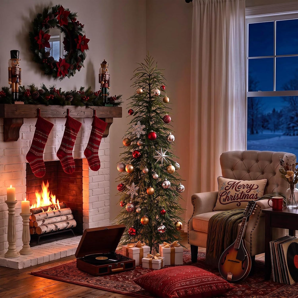 Unlit Christmas Tree,6Ft Skinny Pencil Xmas Tree