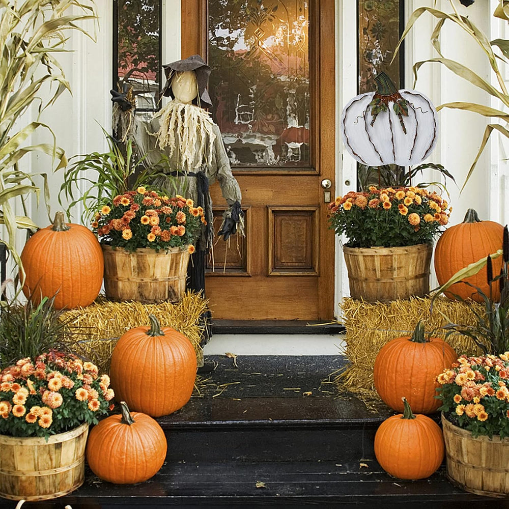 Aecipl Metal Pumpkin Garden Stakes Fall Decor Autumn Decorative Yard Signs