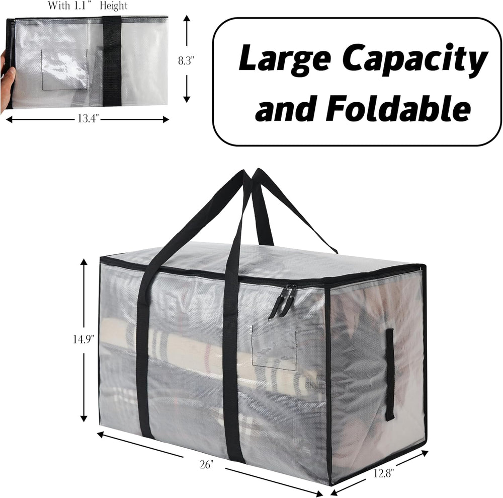 6-Pack Extra Large 93L Clear Moving Bags with Zippers, Storage Totes