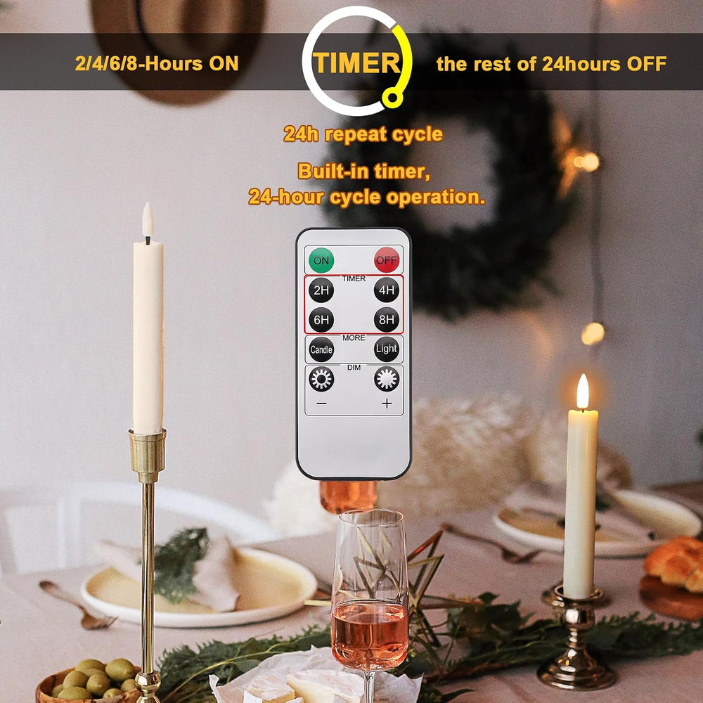 IMAGE 12 Pcs Rechargeable Flameless Taper Candles with Remote, 3D Wick Ivory ...