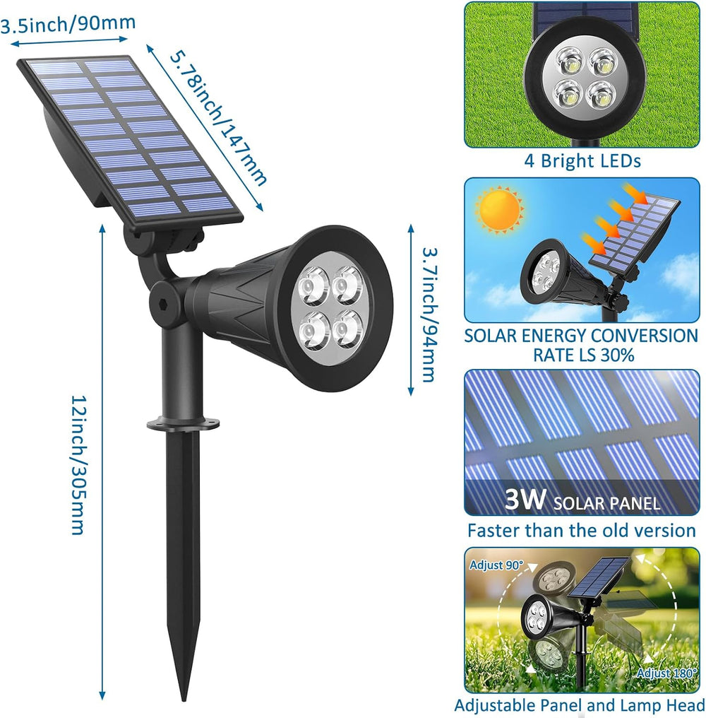 T-SUNUS Green Solar Landscape Spotlights 2 Pack IP65 Waterproof Garden Tree