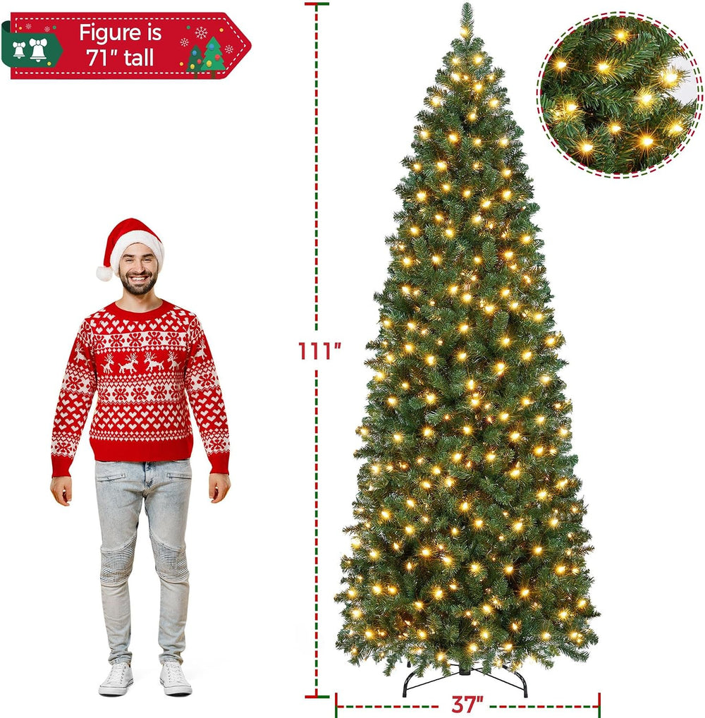 Yaheetech 9ft Pre-lit Pencil Artificial Christmas Tree, Green