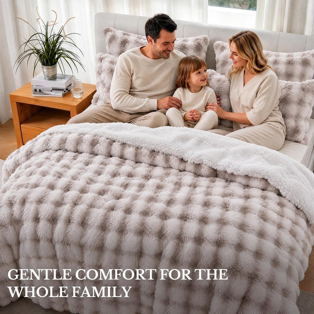 DAICO Fluffy Faux Rabbit Fur Bubble Comforter Set King Size Tie Dyed Taupe