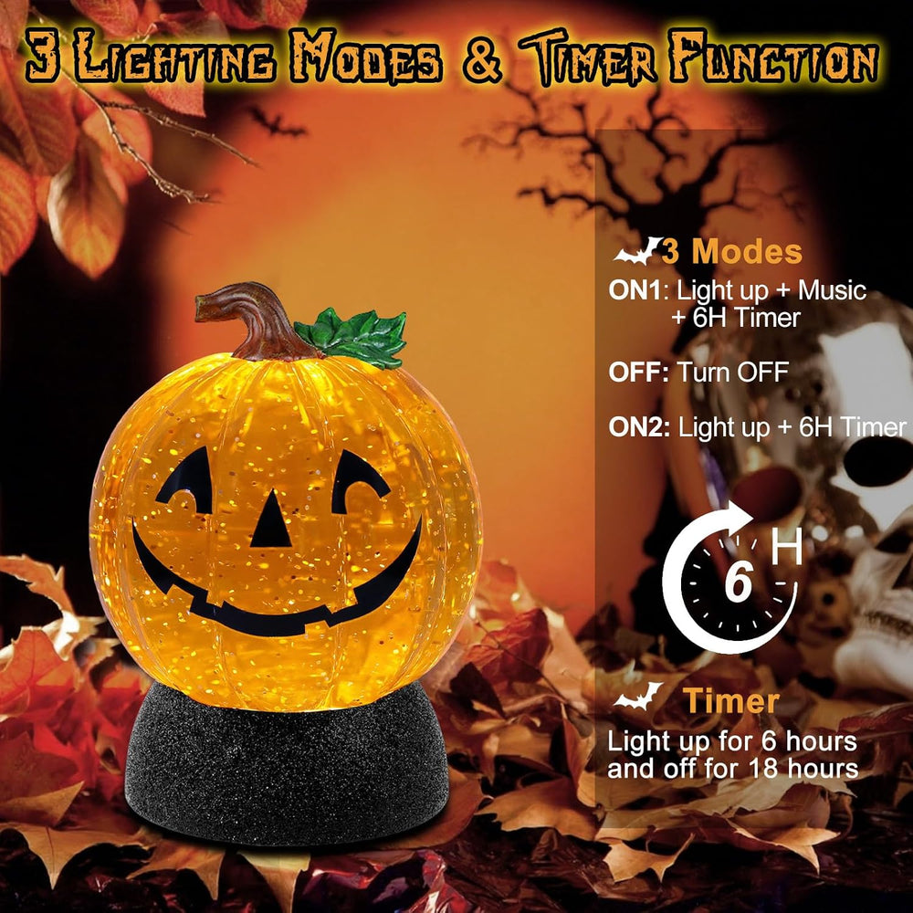 Halloween Snow Globe Lantern Pumpkin Lighted Halloween Snow Globes Battery Op...