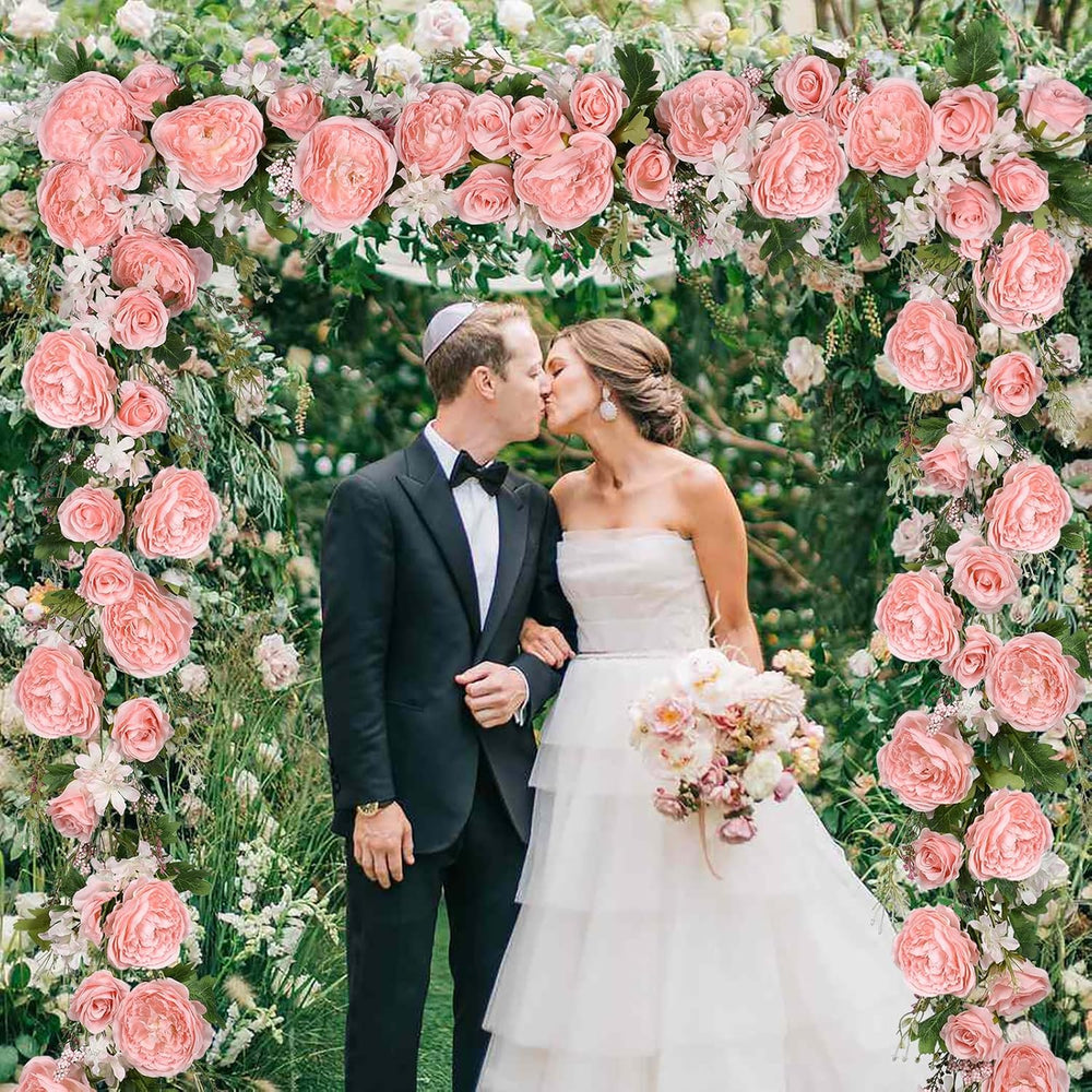 2Pack Artificial Peony Flower Garland - Silk Peony Garland with Pink Flowers ...