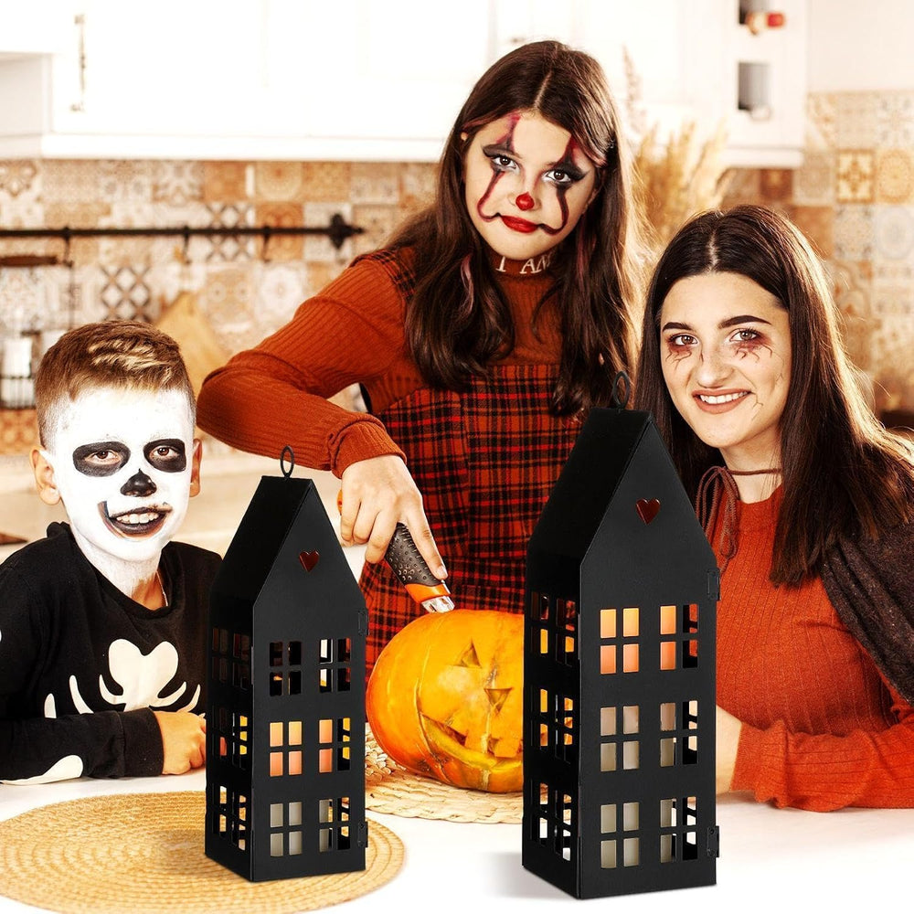 SiliFine 2 Pcs Halloween Haunted House Lanterns with 2 Candles, 9.44", 7...