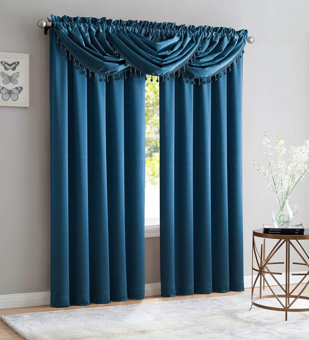 Bridget 5 Piece Crushed Satin Curtain Set with Beaded Austrian Valances, 84&q...