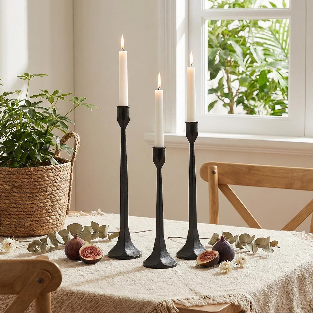 Vintage Cast Iron Black Taper Candle Holders Set of 3 Antique Candlestick