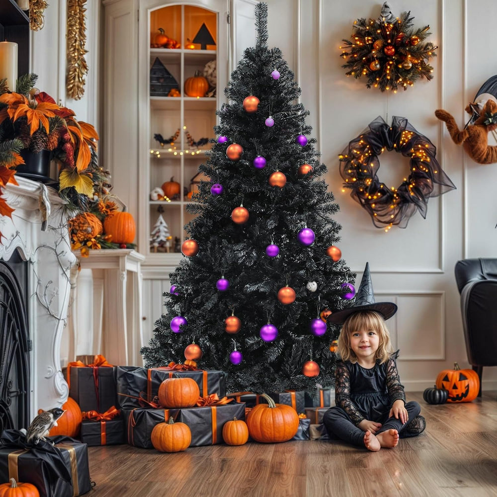 YITAHOME 6ft Black Halloween Artificial Christmas Tree with 818 Branch Tips