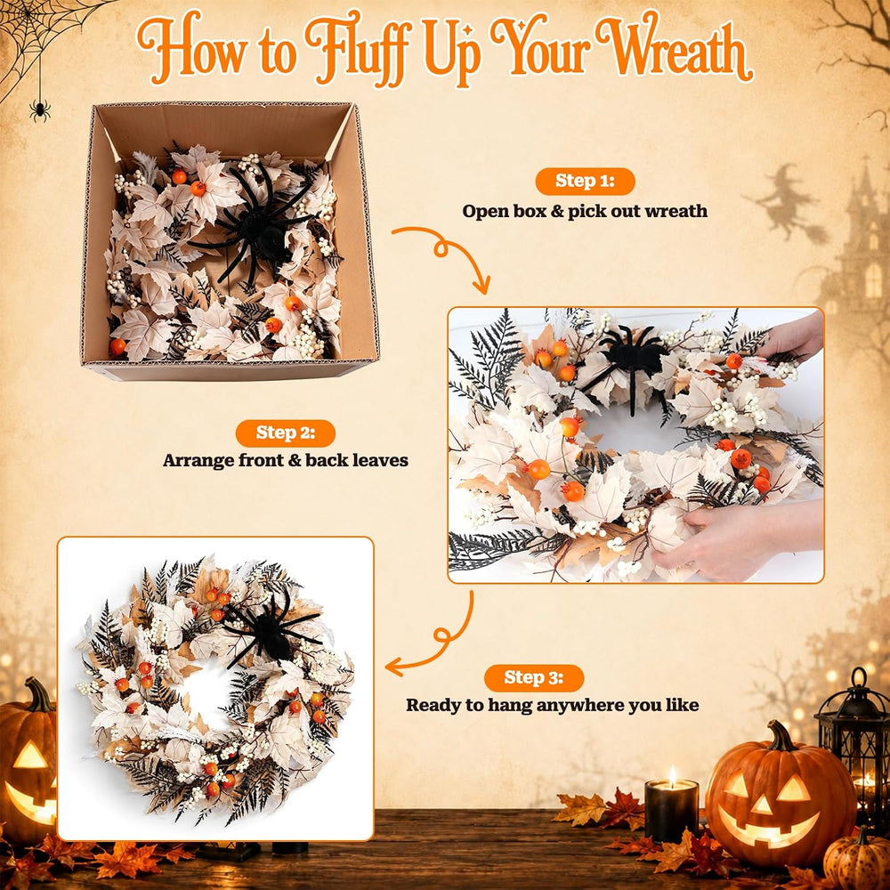 Yangrass 24" Wreath for Front Door with Spider, Fall & Halloween Hom...