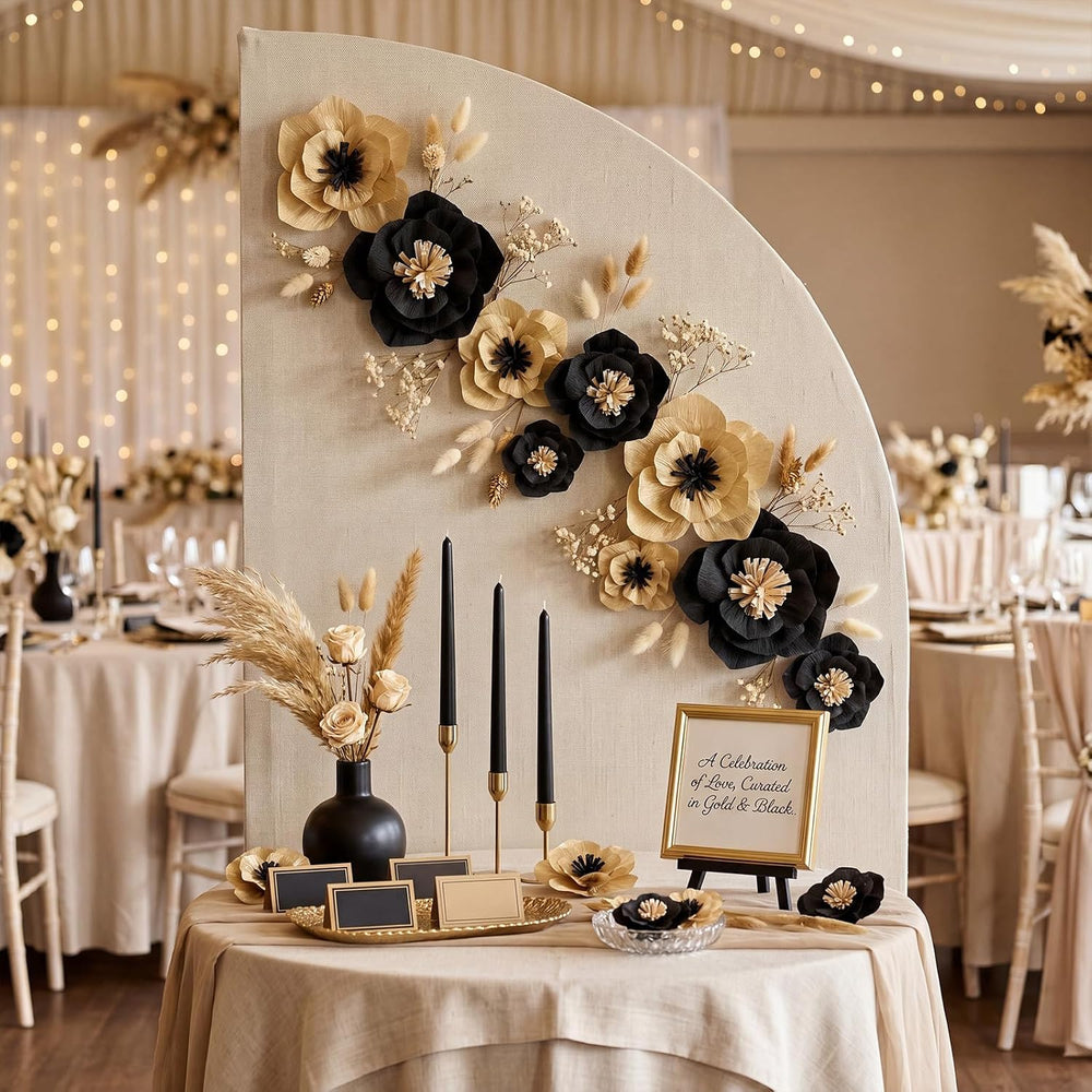 Cholemy 24 Pcs Tissue Paper Flowers 8" 10" 12", Black, Gold