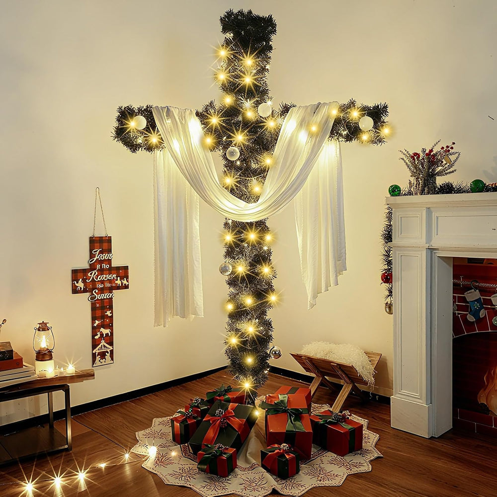 7ft Christmas Cross Tree with Light & Scarf