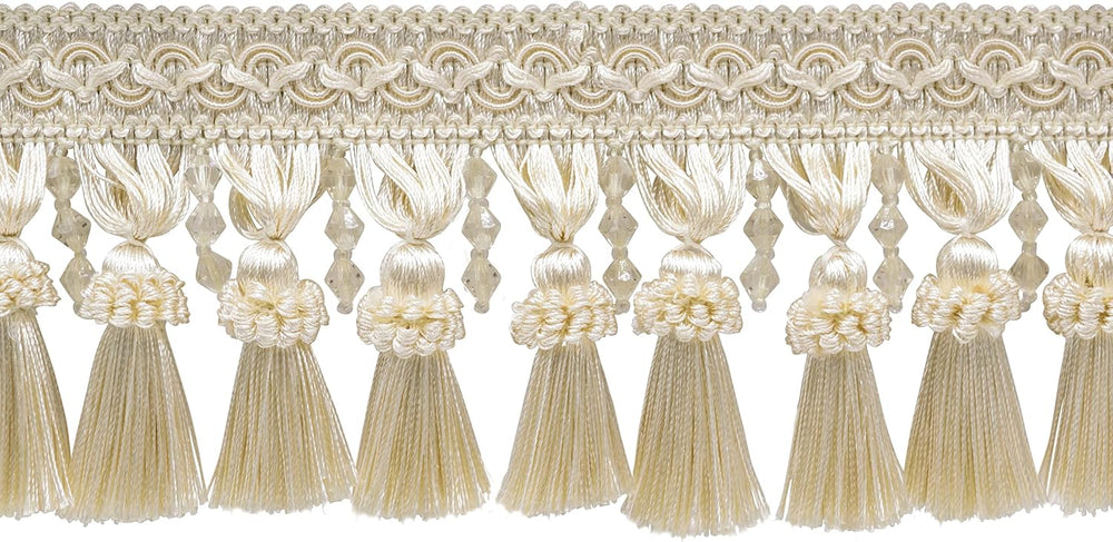 4" (10cm) Elegant Beaded Tassel Fringe with Fancy Gimp Header | Fringe T...