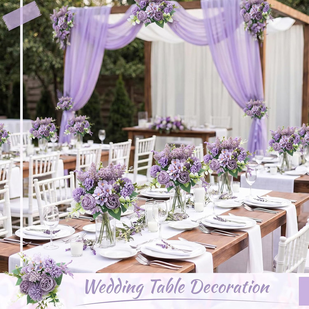 12 Pcs 13.4 Inch Artificial Flowers Bouquet,Peony,Purple