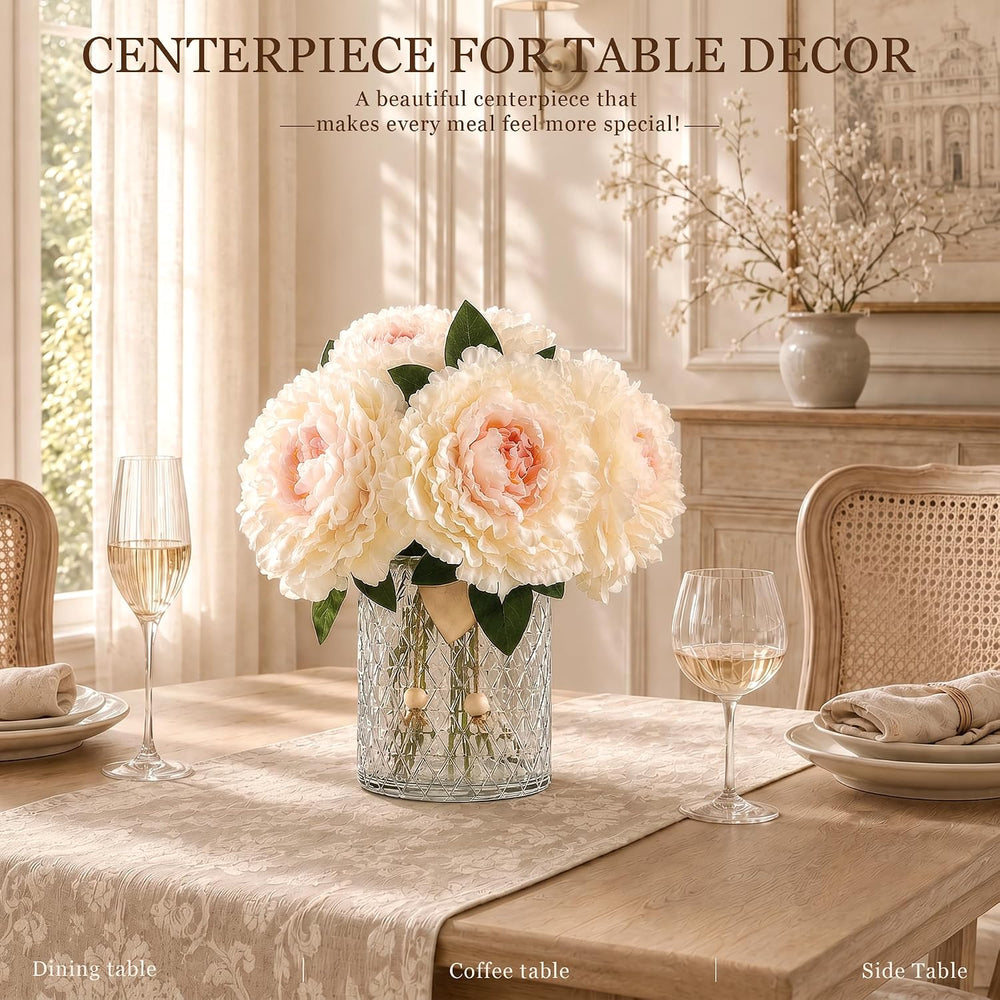 Peonies Artificial Flowers in Vase for Farmhouse Shelf Decor, White&Pink