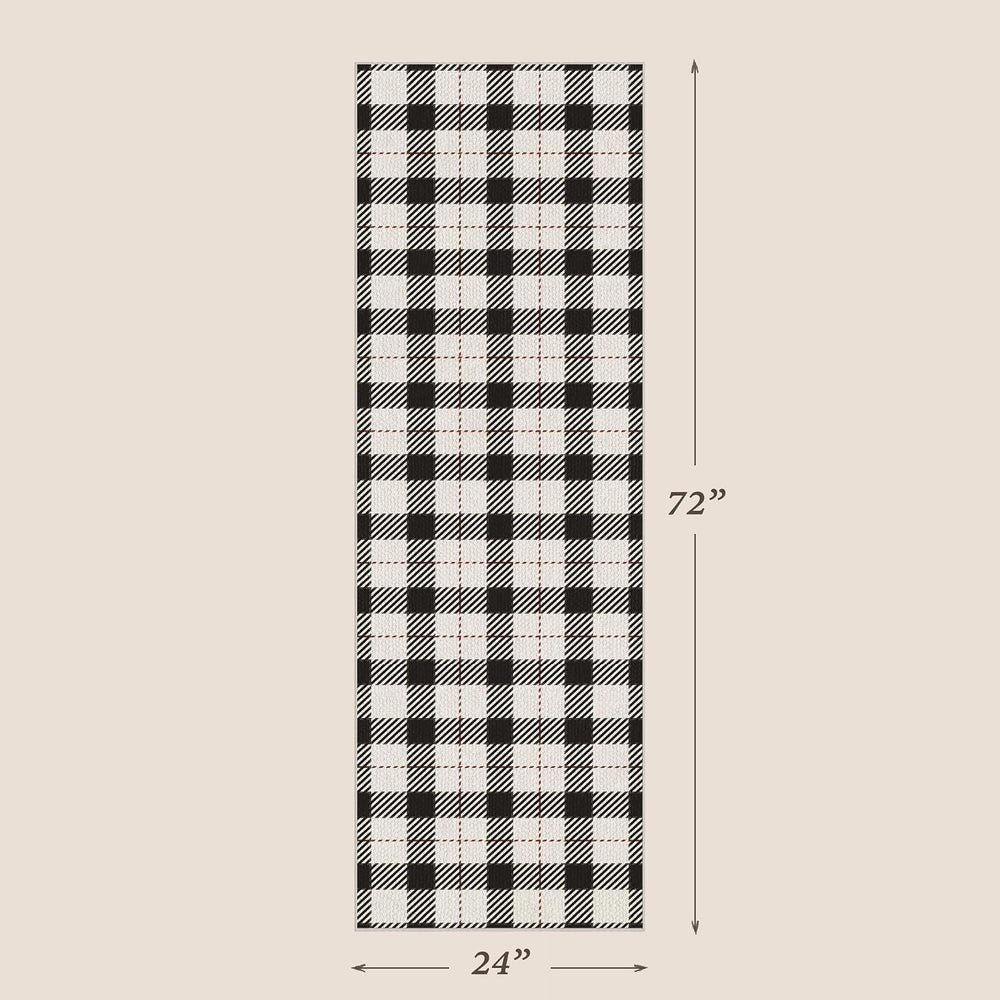 JTJ Easy Jute 2x6 Kitchen Runner Rug, Black and White Plaid, Washable