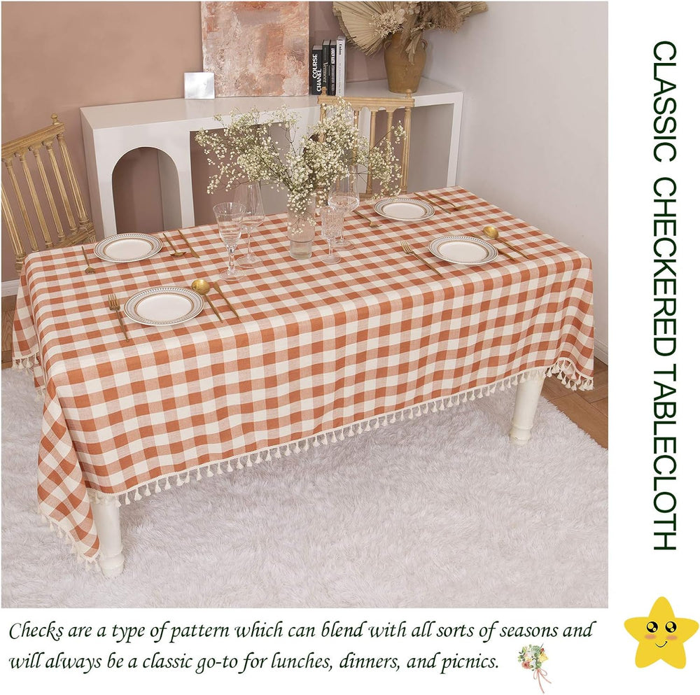 Fall Thanksgiving Orange Gingham Tablecloth 55”x84”