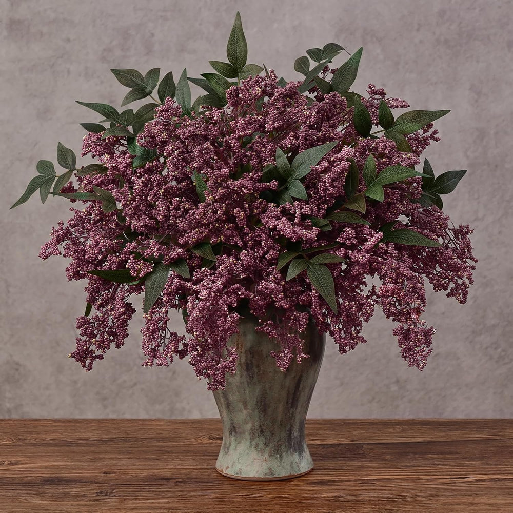 6Pcs 17In Faux Berry Stems, Artificial Nandina Branches Fall Decor