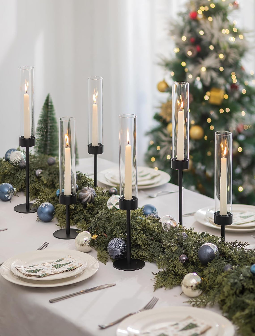 Romadedi Black Metal Hurricane Taper Candle Holders, Set of 3