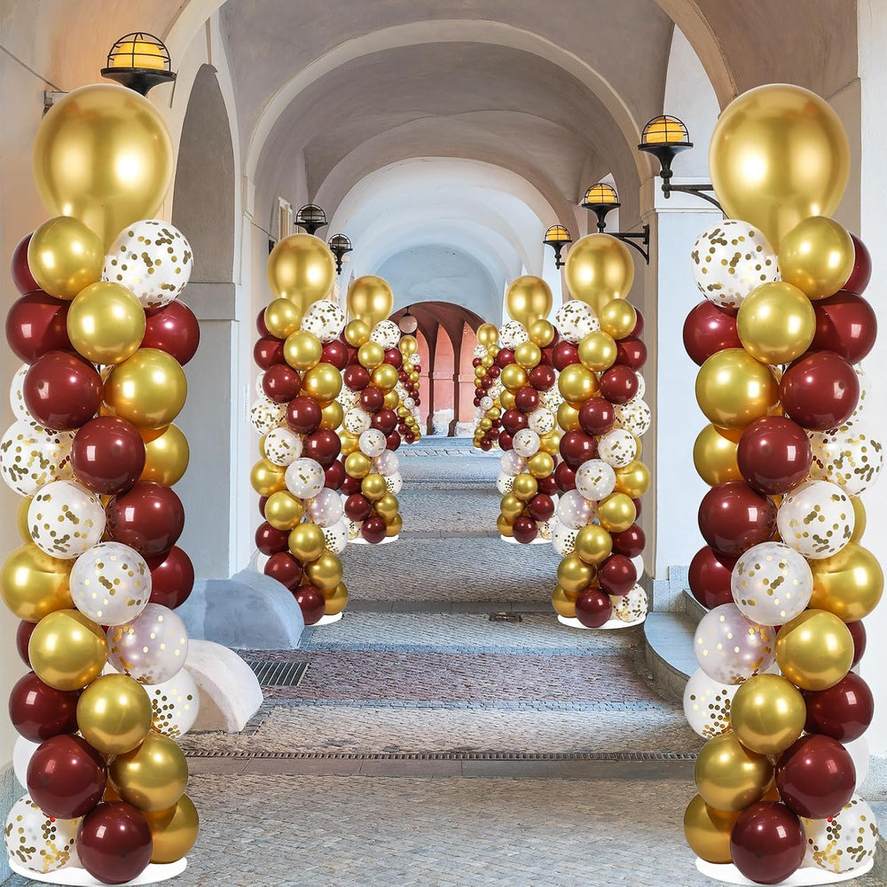 2 Sets Adjustable Balloon Column Stand Kit with Bases(Burgundy Red Gold)