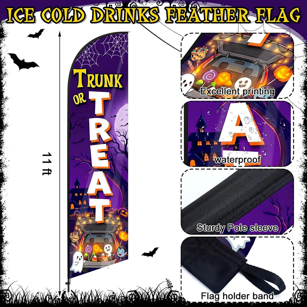 3 Pcs Halloween Trunk or Treat Swooper Feather Flag Banner Yard Sign