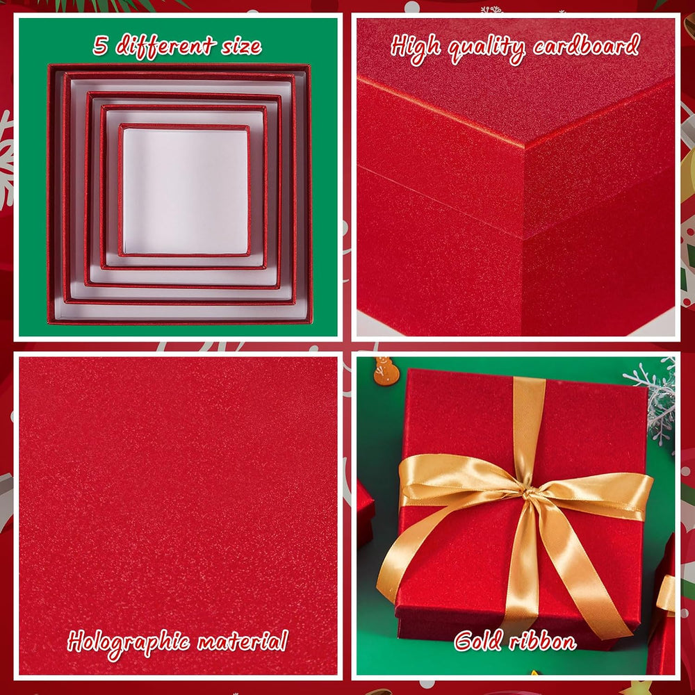 Fulmoon 10 Pack Red Square Nesting Gift Boxes, 4 to 8 Inches