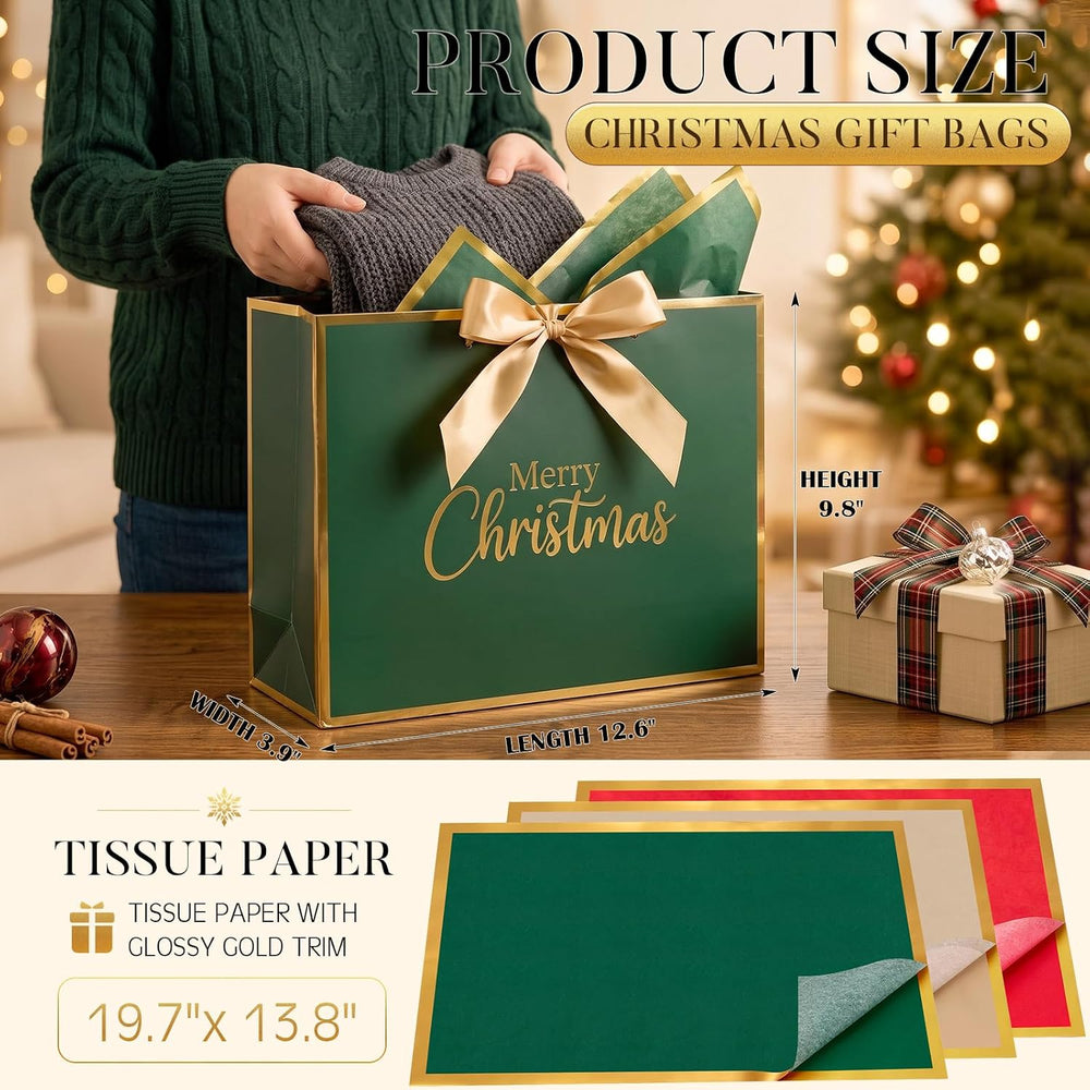 ReliThick 30 Pack Christmas Gift Bags Bulk, 3 Xmas Colors