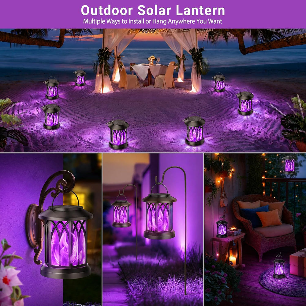 KOOPER 4 Pack Solar Lantern Outdoor Lights, Upgraded Flickering Flame Solar L...