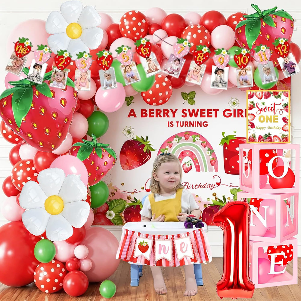 Berry First Birthday Decorations for Girls, Strawberry Balloon Arch Kit