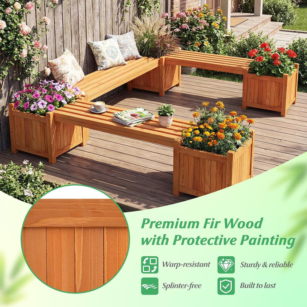 HAPPYGRILL 2-in-1 Outdoor Bench with 2 Raised Garden Beds