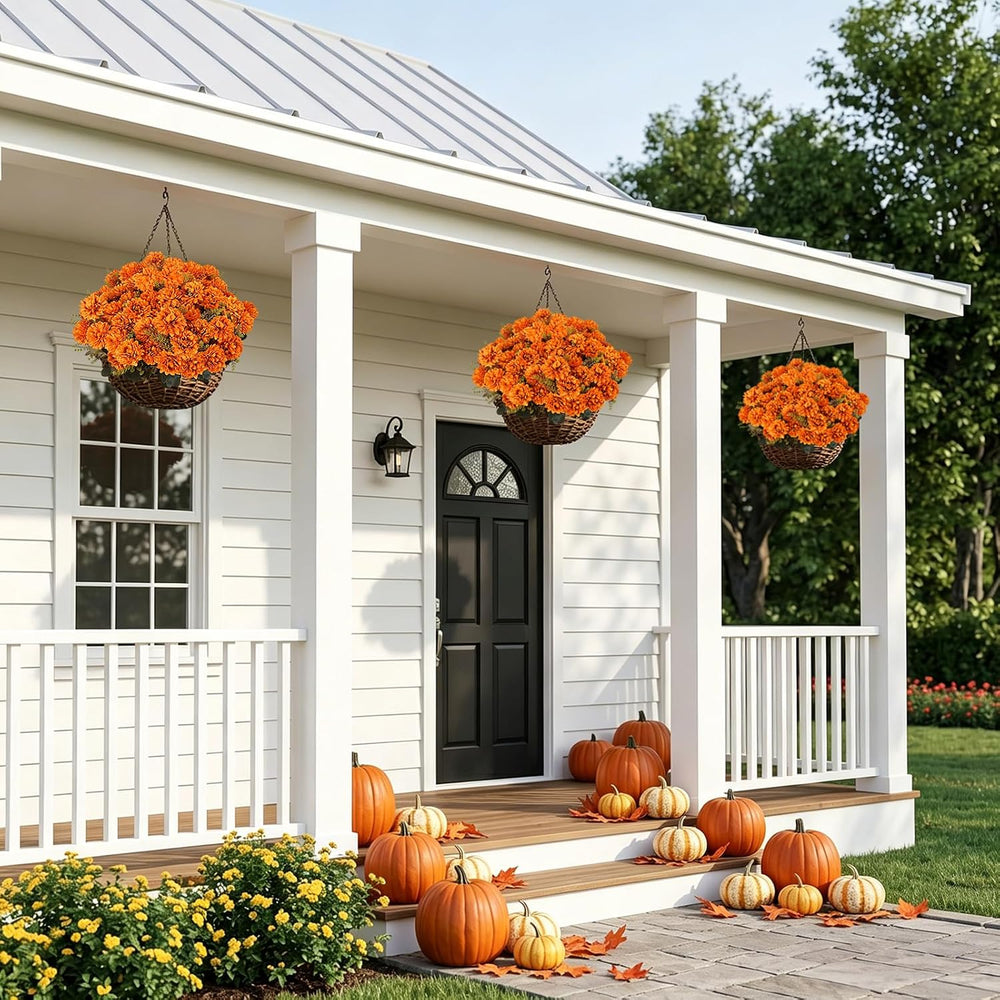 4 Pcs Large Fall Flowers Artificial Mums 36 Heads Fall Mums, Burnt Orange