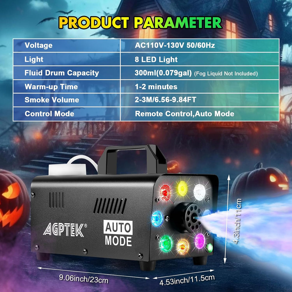 AGPTEK Fog Machine, 500W RGB LED Smoke Machine, Low Fluid Auto Shutoff