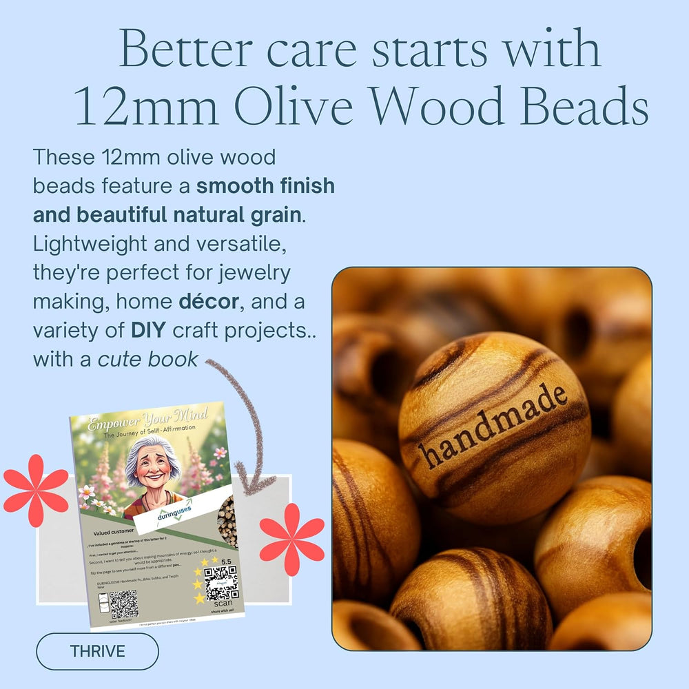 DURINGUSES® Handmade Olive Wood Tasbih 33 Beads 12mm Prayer Beads