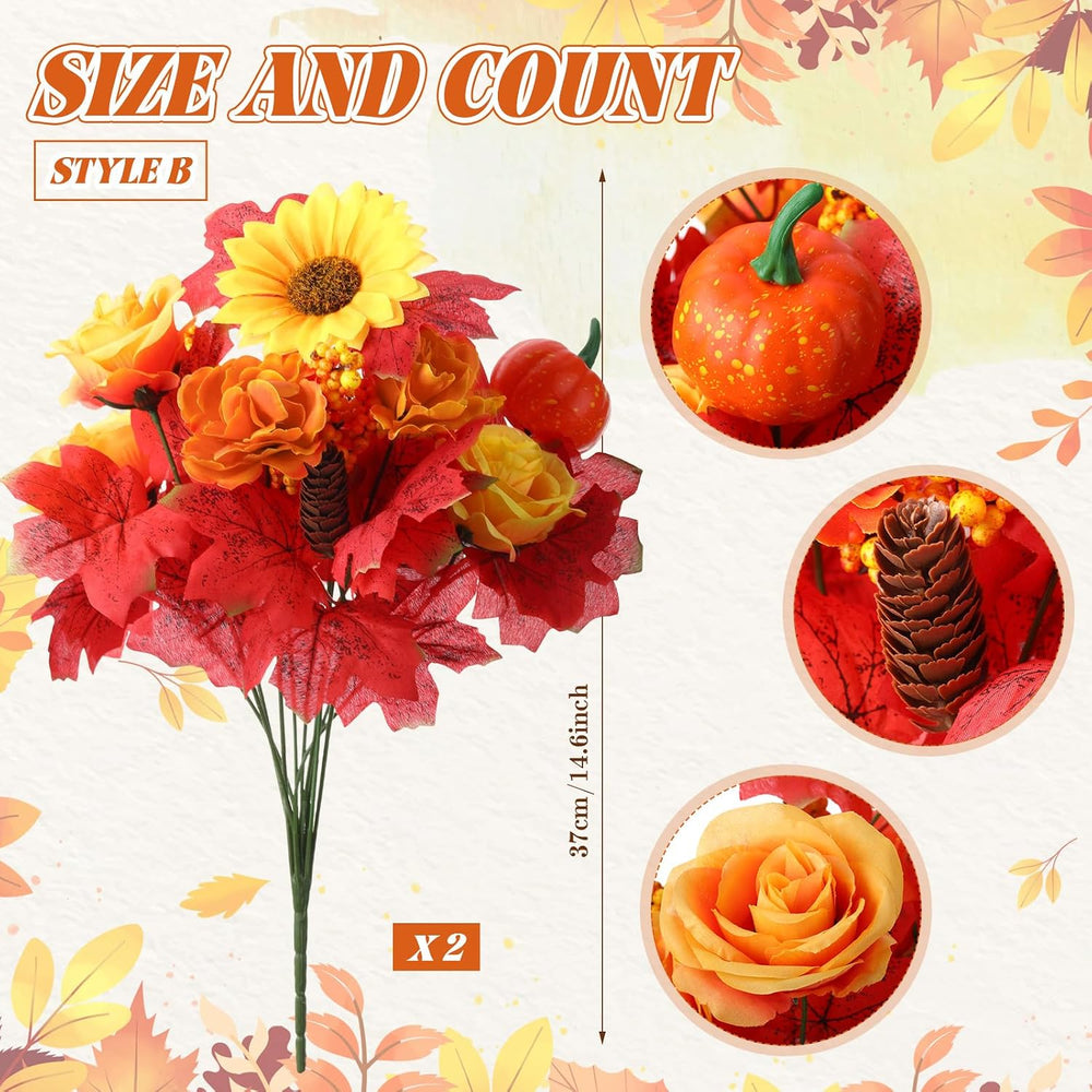 4 Bundles 14.6" Thanksgiving Cemetery Flowers, Sunflower Style