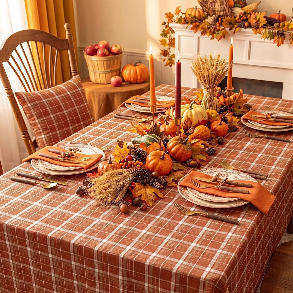 Softalker Fall Checkered Tablecloth Rectangle, Orange, 60 x 84 Inch